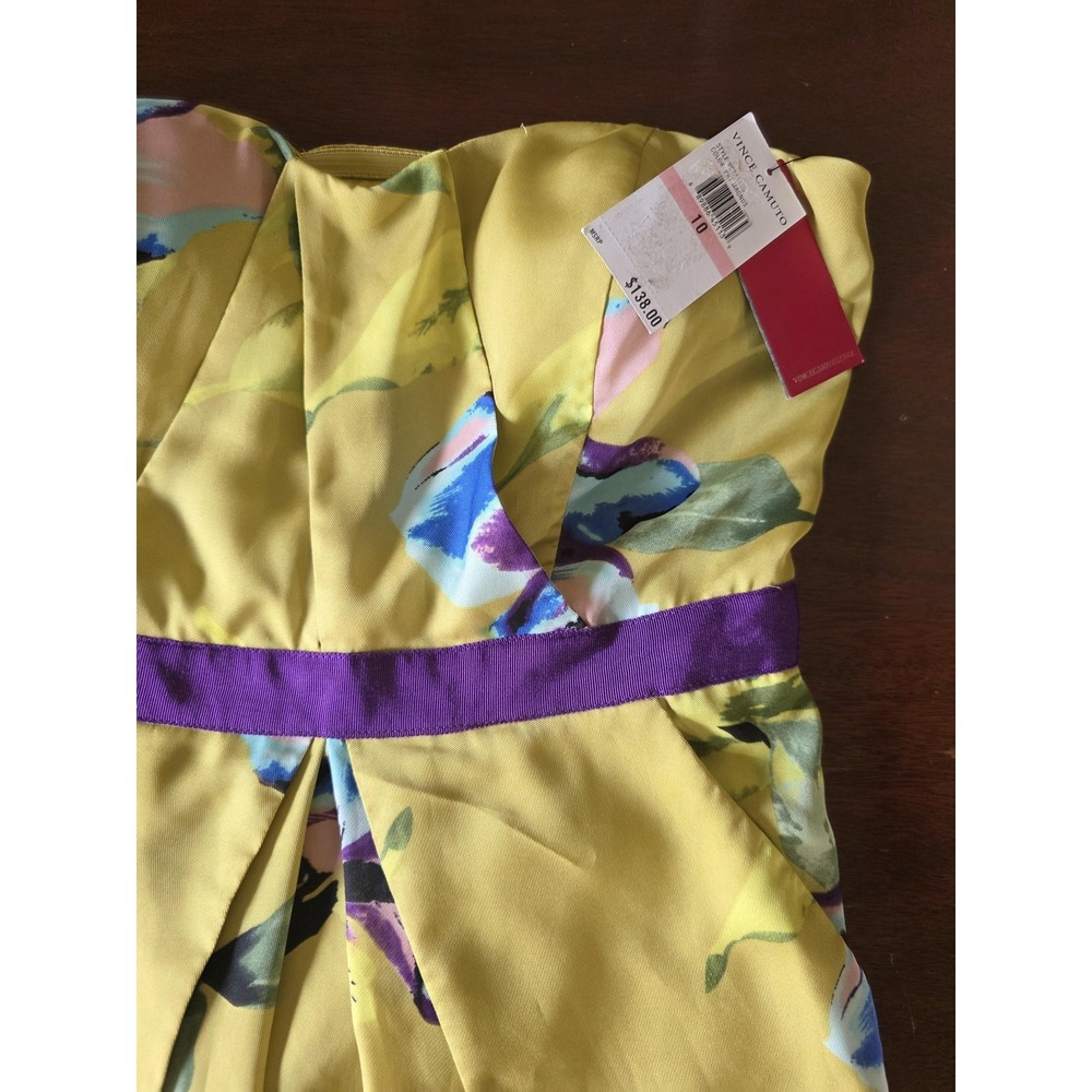 NWT Vince Camuto Dress Womens 10 Green Floral Strapless Pleated Party Cocktail - Picture 13 of 16